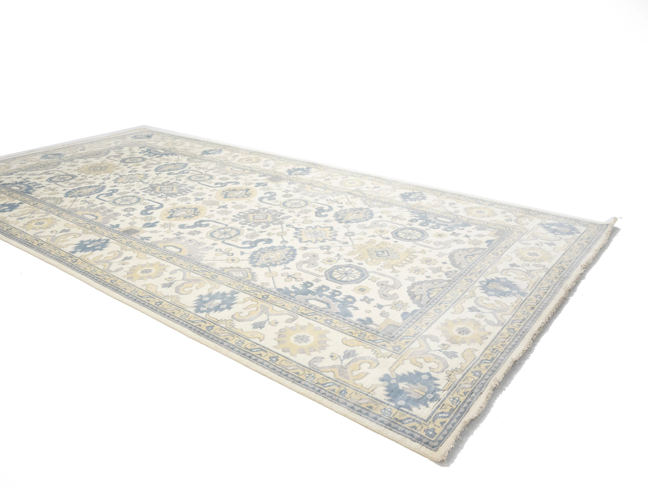 Magic Rugs 9'4 X 17'10 Muted Cream Oushak Chobi Hand Knotted Wool Rug
