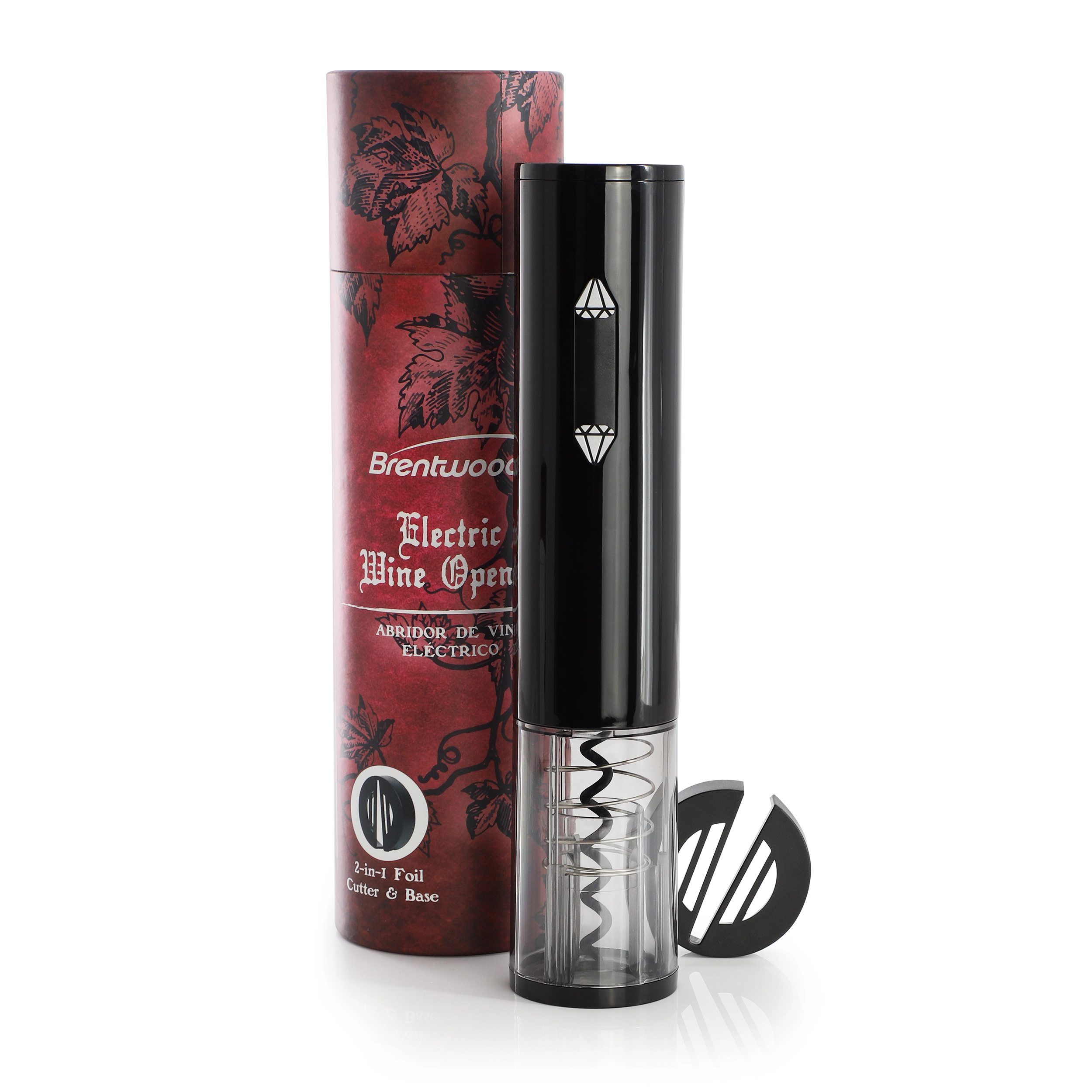 Brentwood Portable Electric Wine Bottle Opener with Foil Cutter in Black