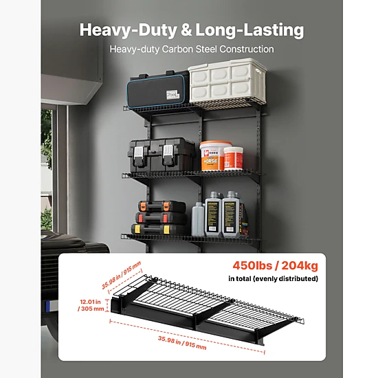 HONGGE Heavy Duty Wall Garage Shelving Steel Wall Mounted Shelving Unit Per Shelf Floating Storage Metal Rack for