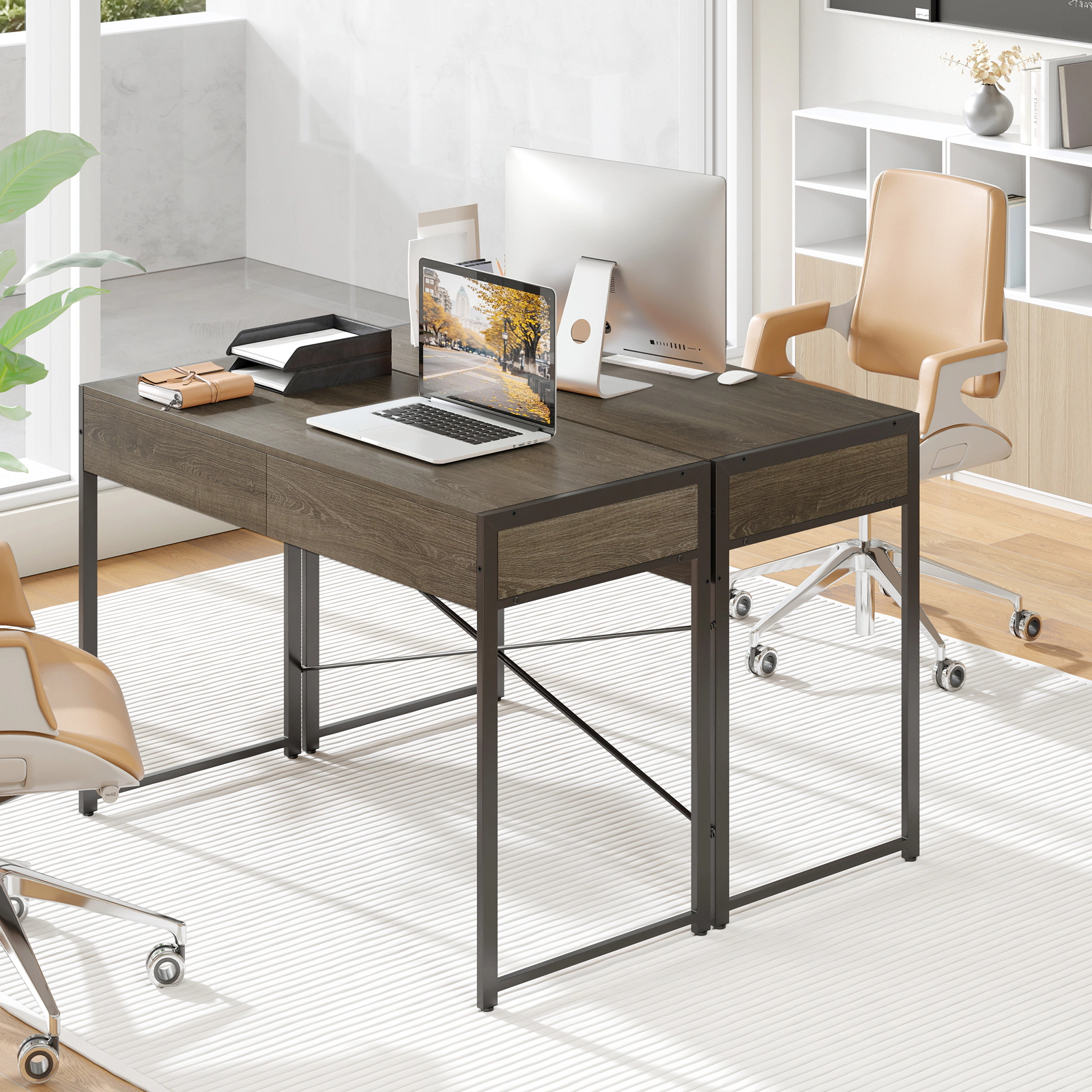 LJG Computer Desk with 2 Drawers 44 Inch Home Office Desk with Metal Frame