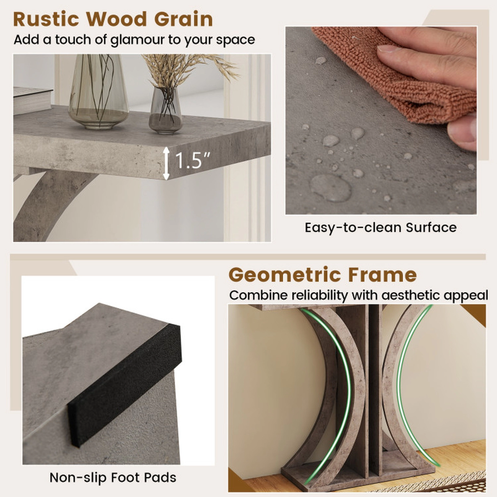 SUGIFT 39.5-in 11.5-in Narrow 110-lb Capacity Gray Console Table with Geometric Frame and Anti-Tip Kits