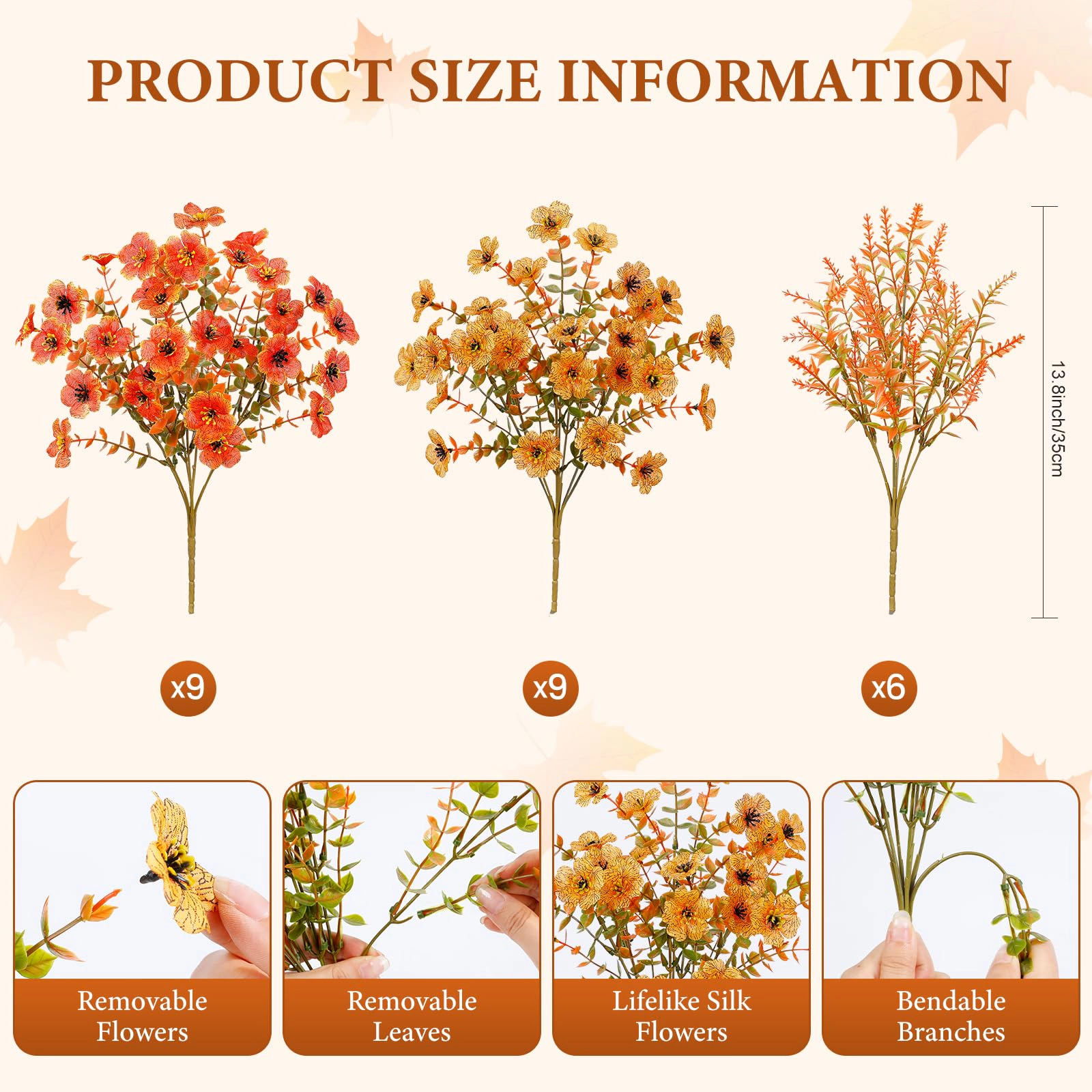 PUPWE 24Artificial Fall Flowers Uv Resistant Mums For Outdoors
