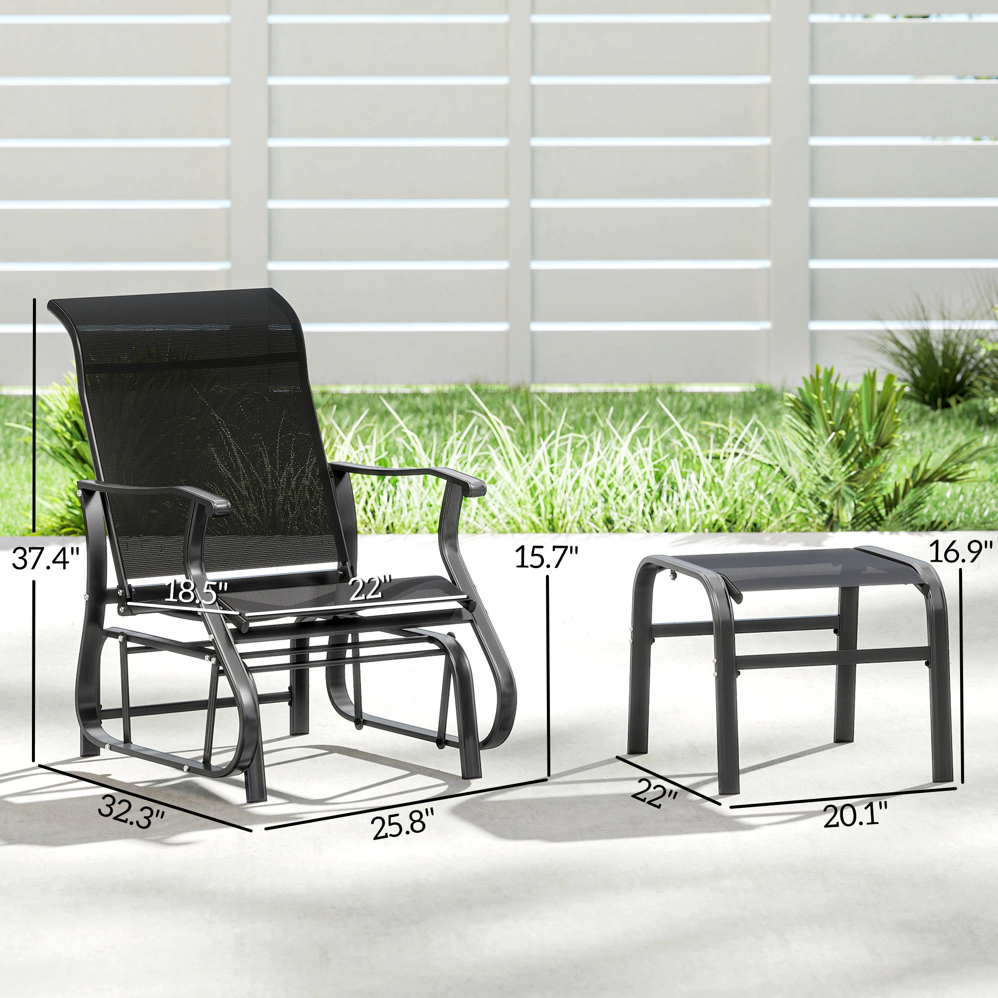 HONGGE Outdoor Glider with Ottoman Patio Chair Set High Back Wide Seat for Porch Garden Backyard