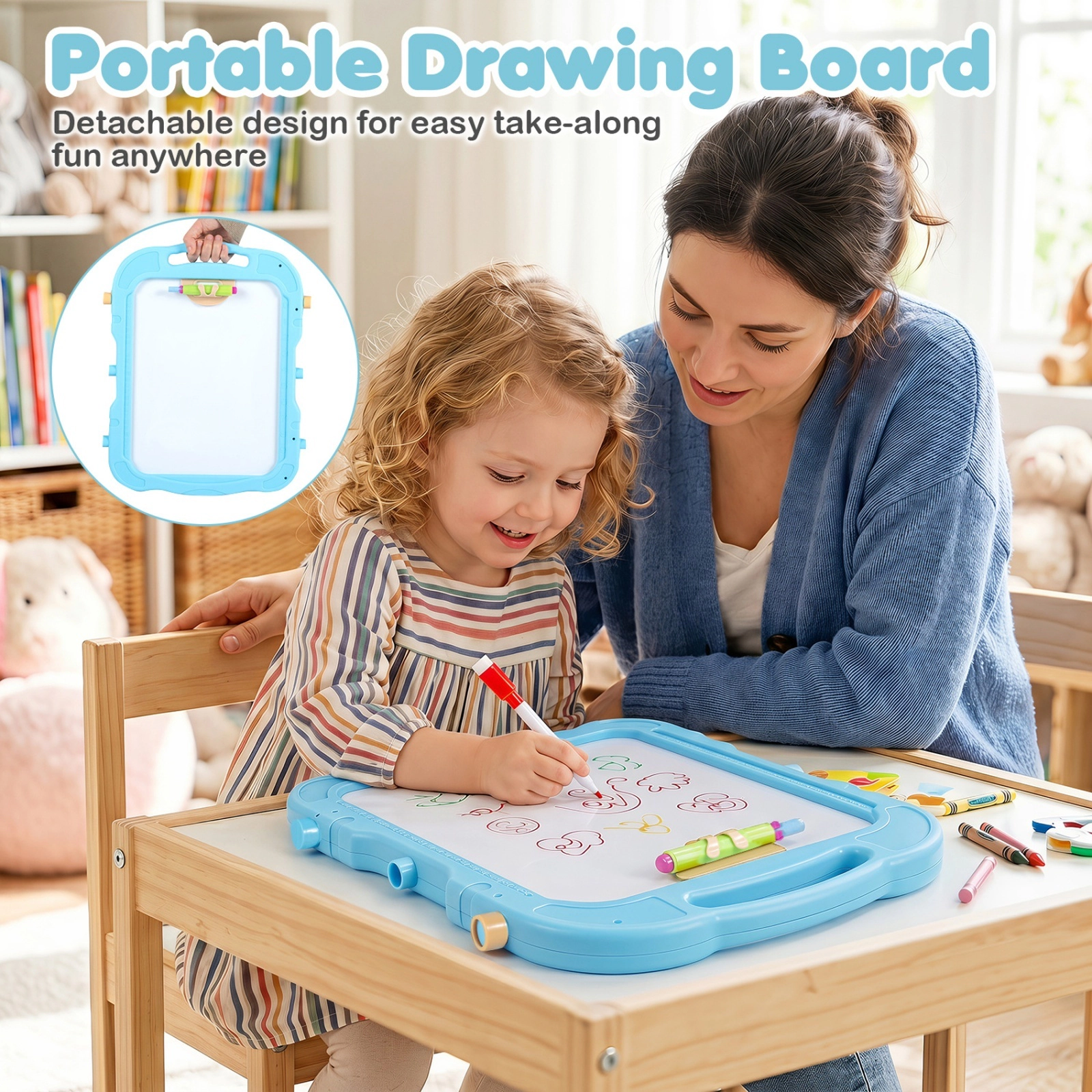 4-in-1 Kids Art Easel Chalk Magnetic Whiteboard Clipboard Drawing Modes 360-Degree Swivel Board 22 Accessories