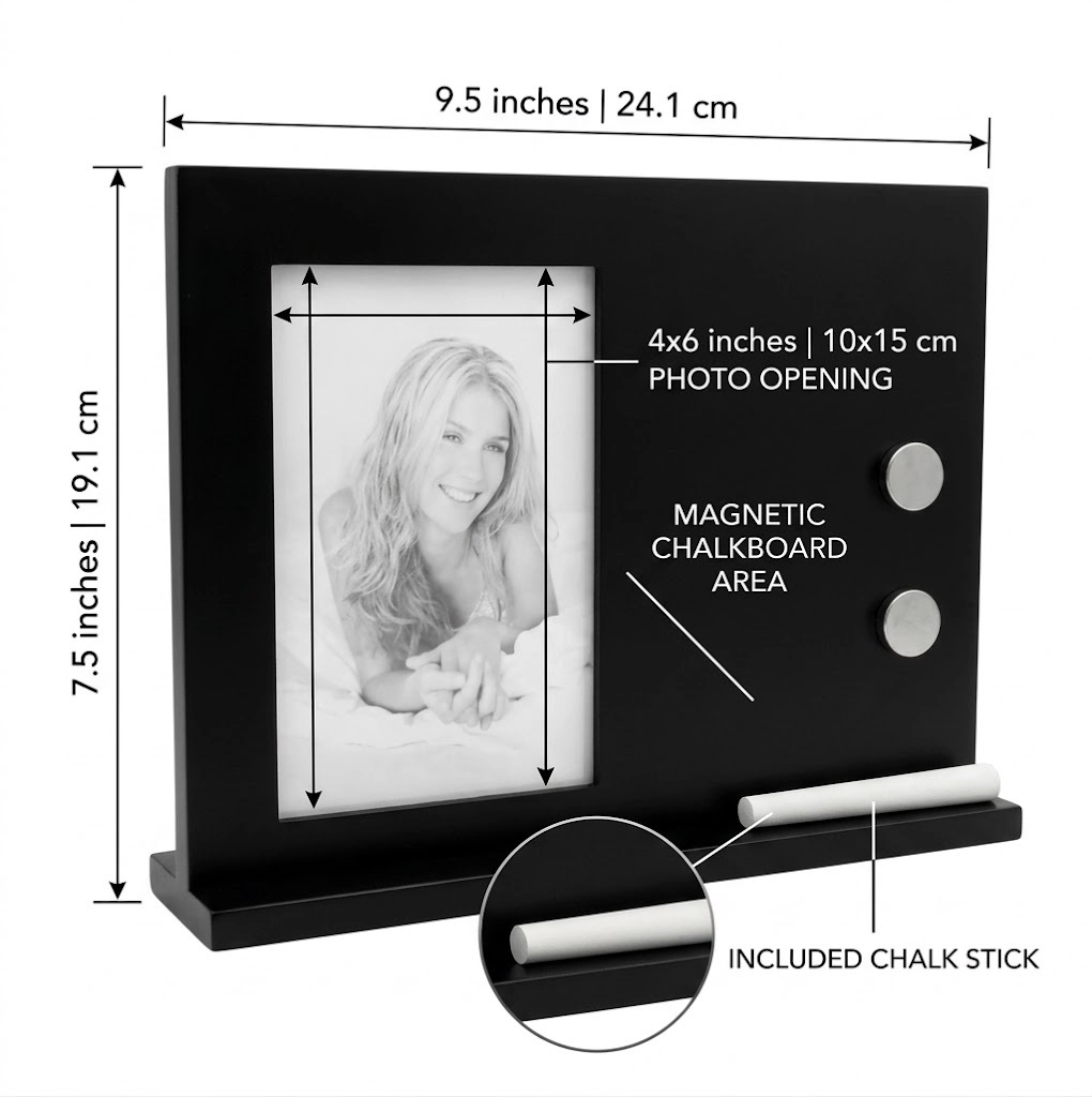 Jiallo Aura Multi-Functional 4x6" Photo Frame and Magnetic Chalkboard Station