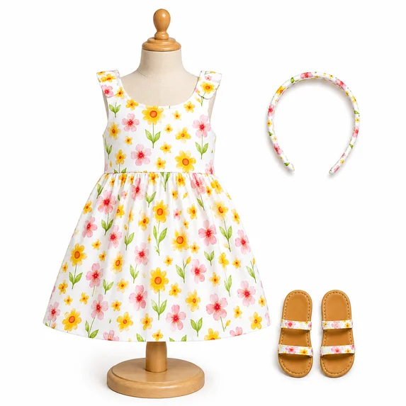 MBD® 18 Inch Doll Clothes- Summer Floral Dress Complete with Sandals and Headband fits 18 Inch Kennedy and Friends Dolls