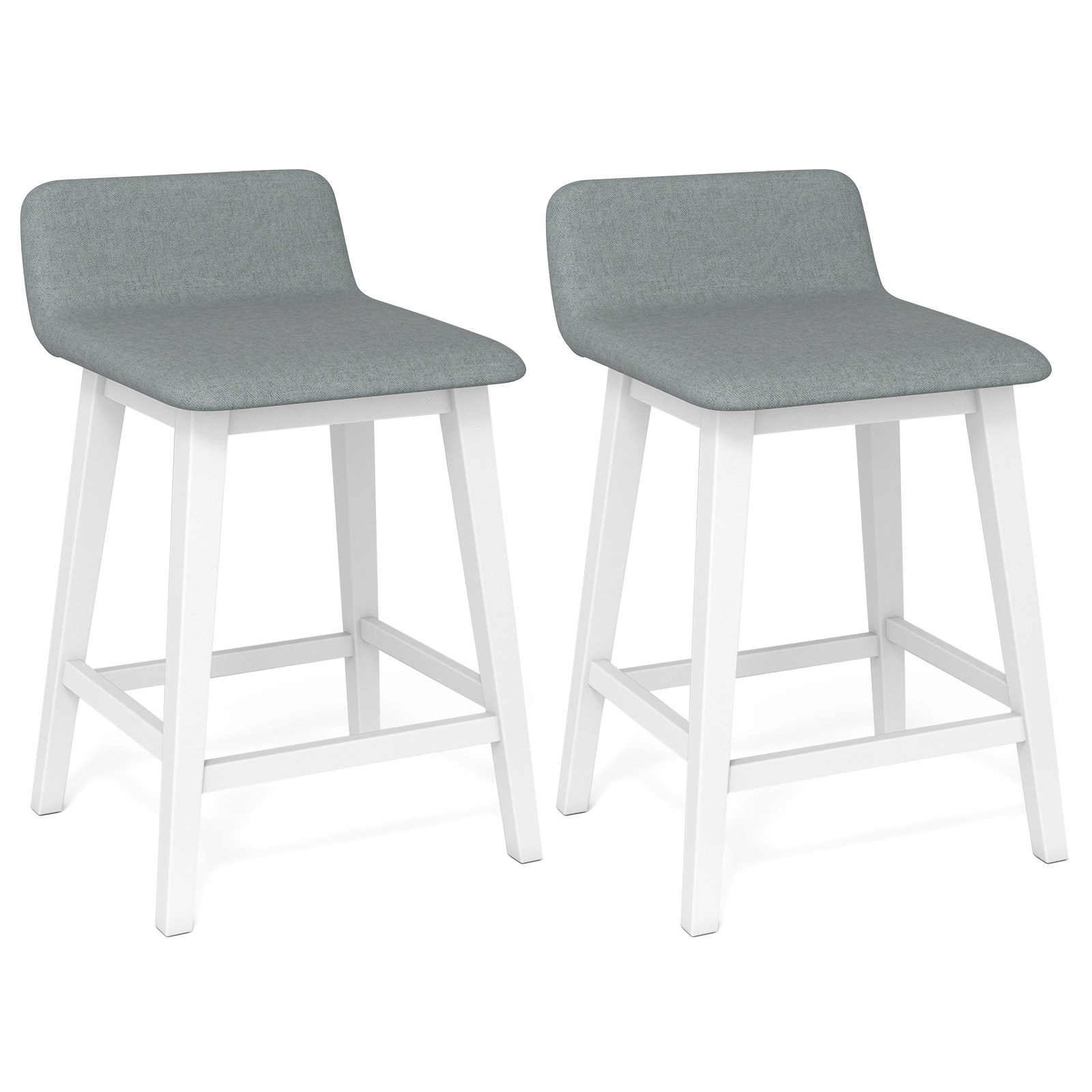 SUGIFT Set of 2 24-Inch Counter-Height Bar Stools, Low-Back Faux Linen Seats, Rubber Wood Legs