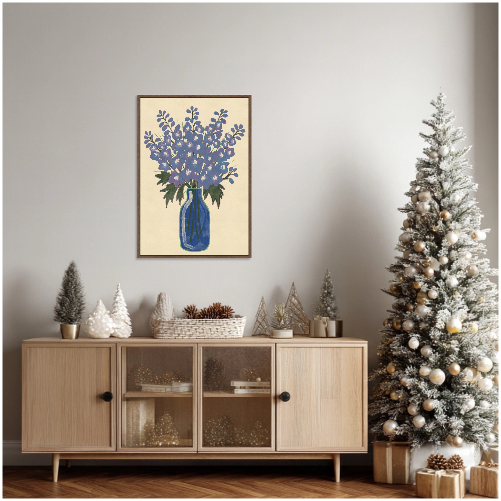 Amanti Art Vibrant Blue Floral Bouquet Framed Canvas Wall Art Print