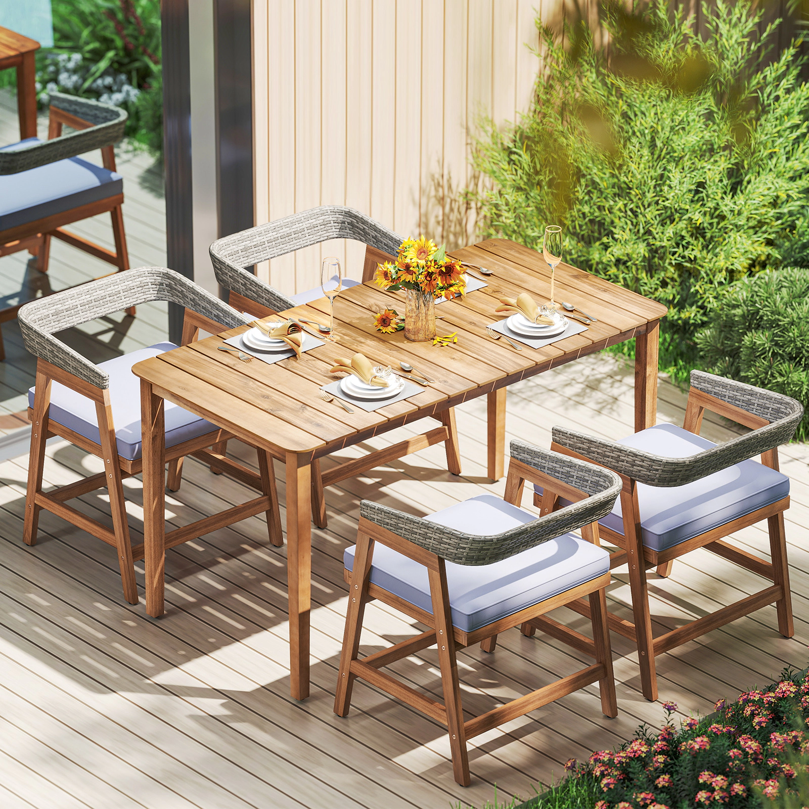 SUGIFT Outdoor Patio Wicker Dining Chairs 400-lb Capacity with Seat Cushion Mix Gray Rattan Gray Cushion