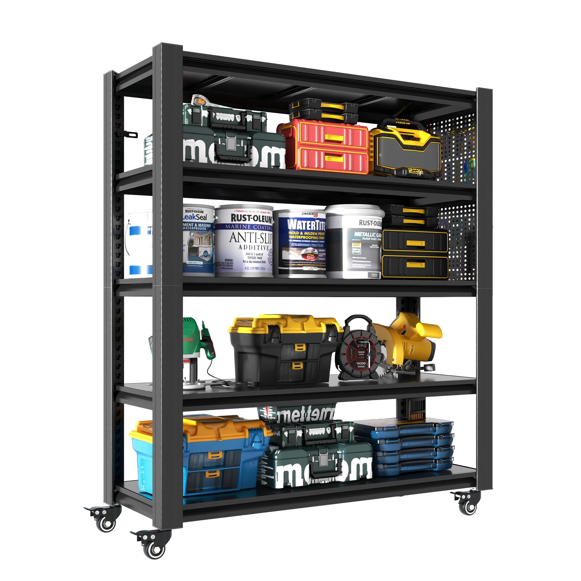 Flynama 5 Tier Pegboard Shelving 72 in H with Wheel Heavy Duty Multipurpose Rack for Garage