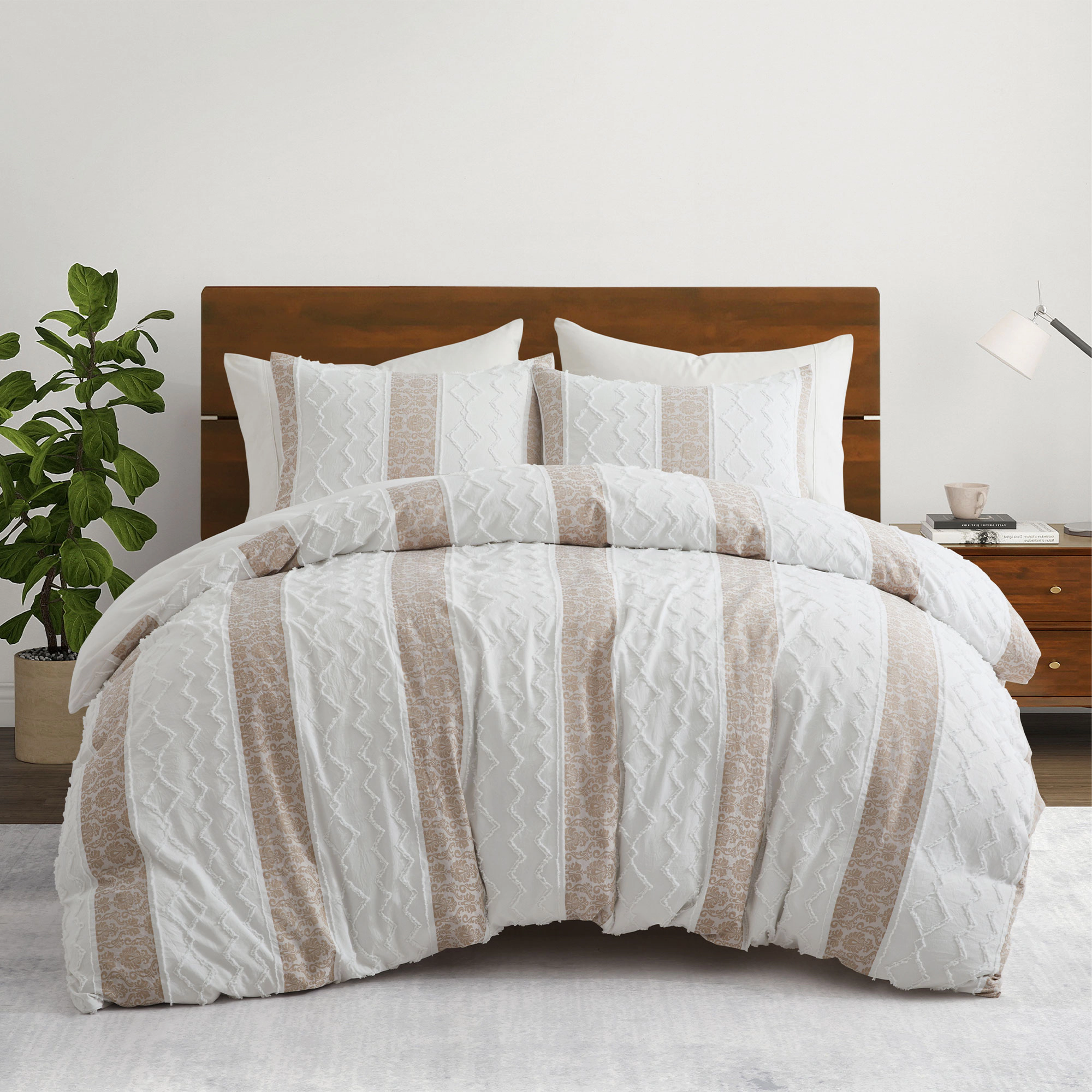 PEACENEST Textured Cut Jacquard Duvet Cover Set, Modern Lightweight Bedding Set