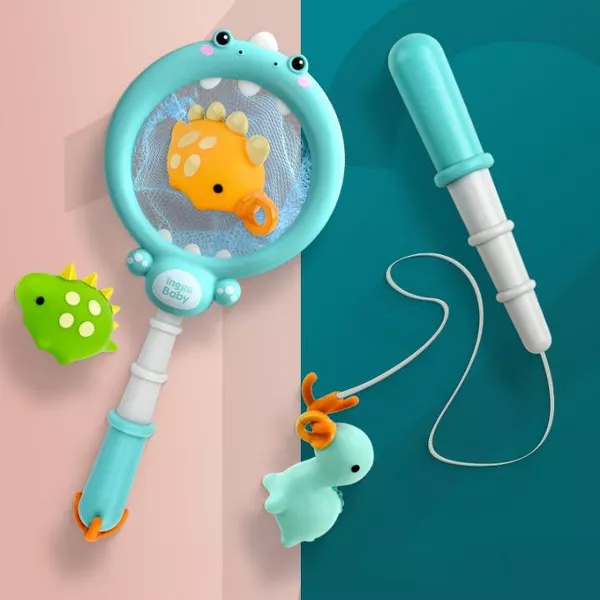 Sperric Fun Dinosaur Fishing Game for Kids 5Pk Magnetic Floating Bath & Pool Toy Set w/ Wind-Up Rods Engaging Water Play