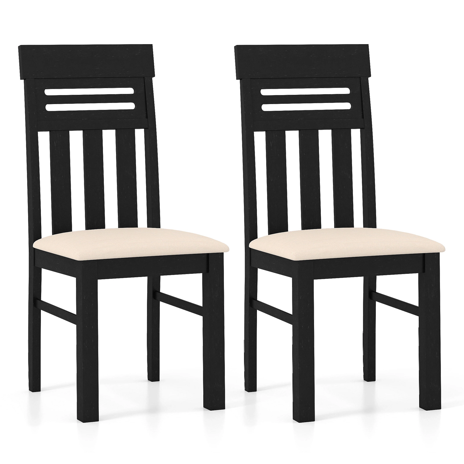 SUGIFT Ergonomic High Back Rubber Wood Dining Chairs with PU Leather Seat 330-Lb Capacity Set of 2 Black