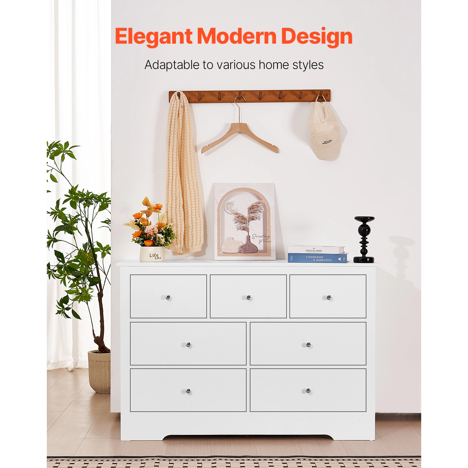 HONGGE Dresser Wooden Chest of Drawers with Sliding with Anti-tip Device Modern Minimalist Dresser Chest Closet Storage