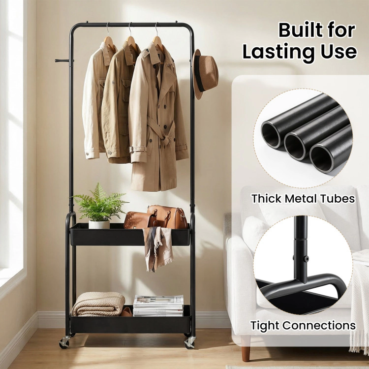 Hivvago Heavy-Duty Laundry Cart With Hanging Rod And 2 Storage Baskets For Bedroom