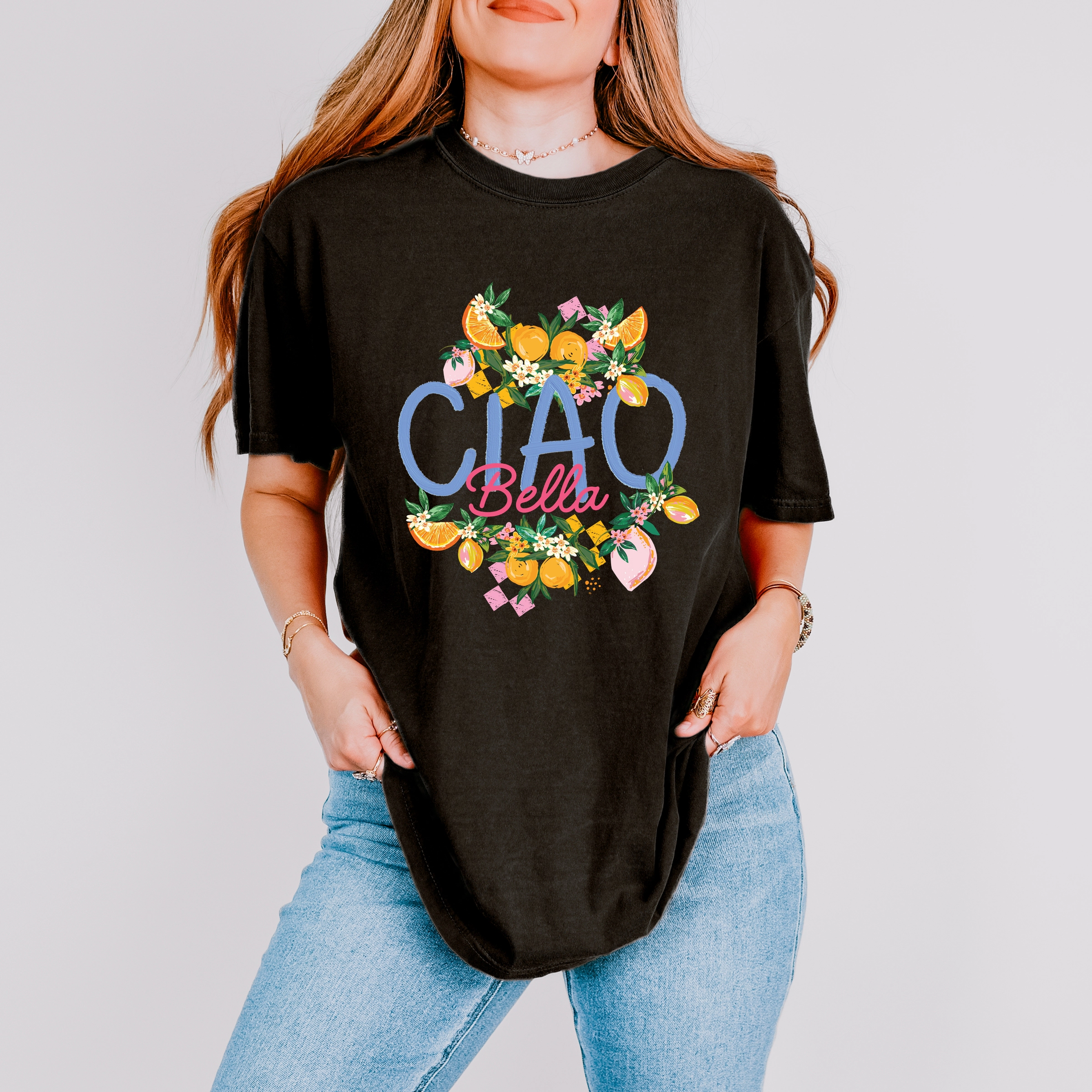 Simply Sage Market - Ciao Bella Lemon Women's Garment Dyed Graphic T-Shirt