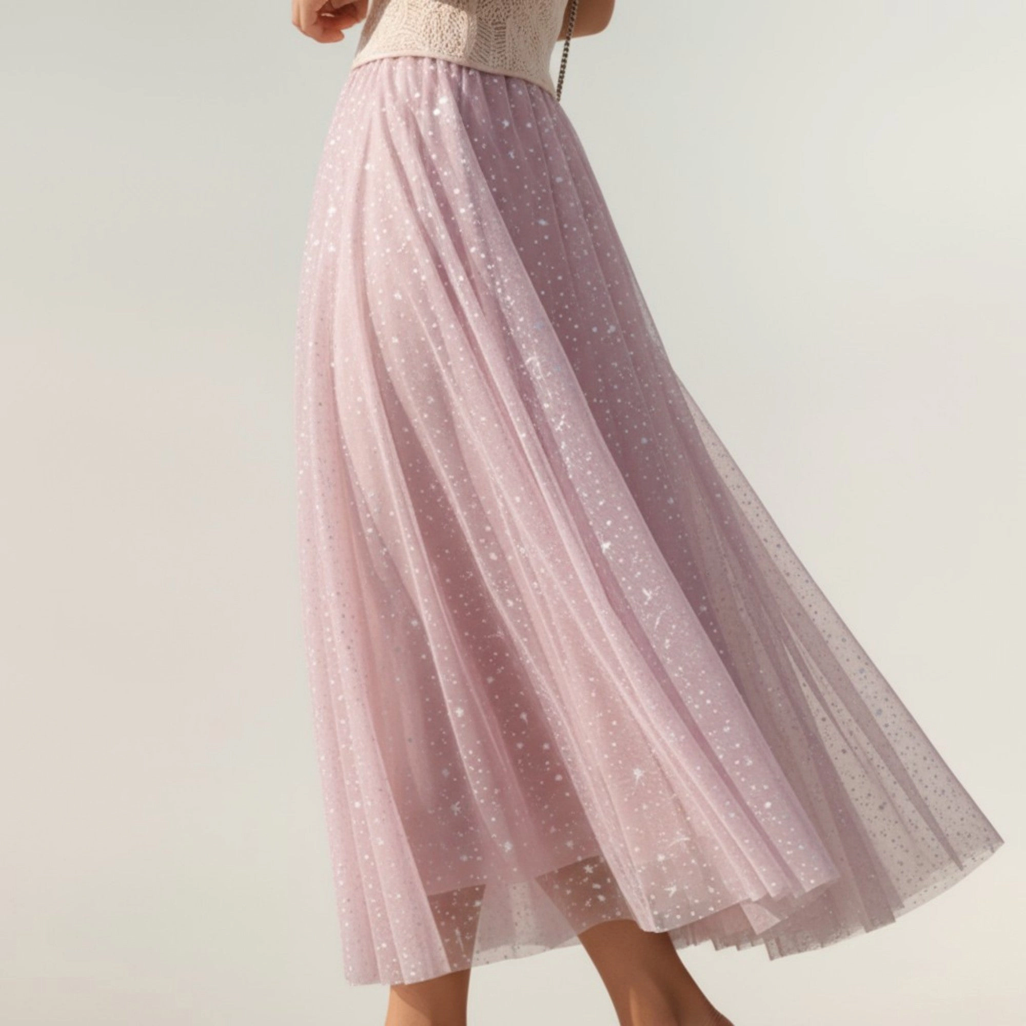 Anna-Kaci Womens Sparkle Tulle Layered Mesh Midi Skirt