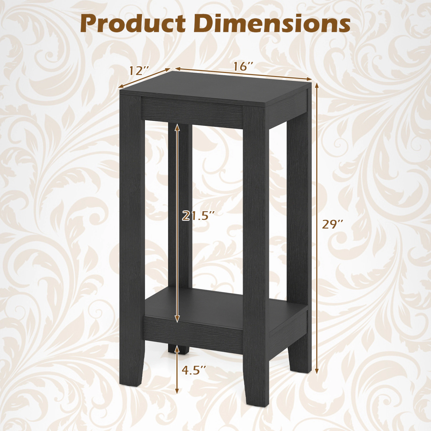 Glintex Tall 2-Tier Wood End Table with Open Storage Shelf and Solid Legs