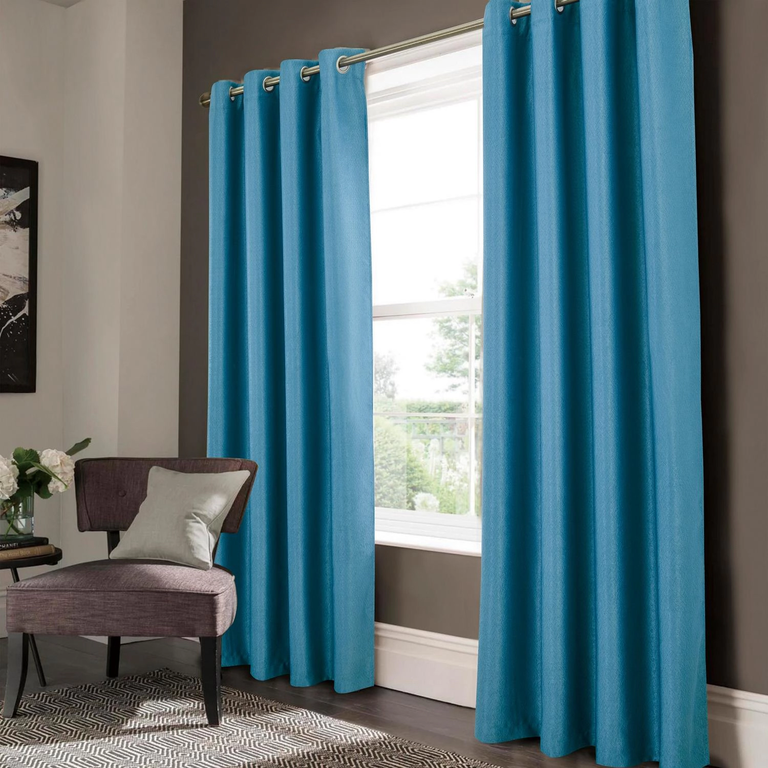 Olivia Gray Lydia Matte Embossed One Blackout Panel - 52"x84", Blue