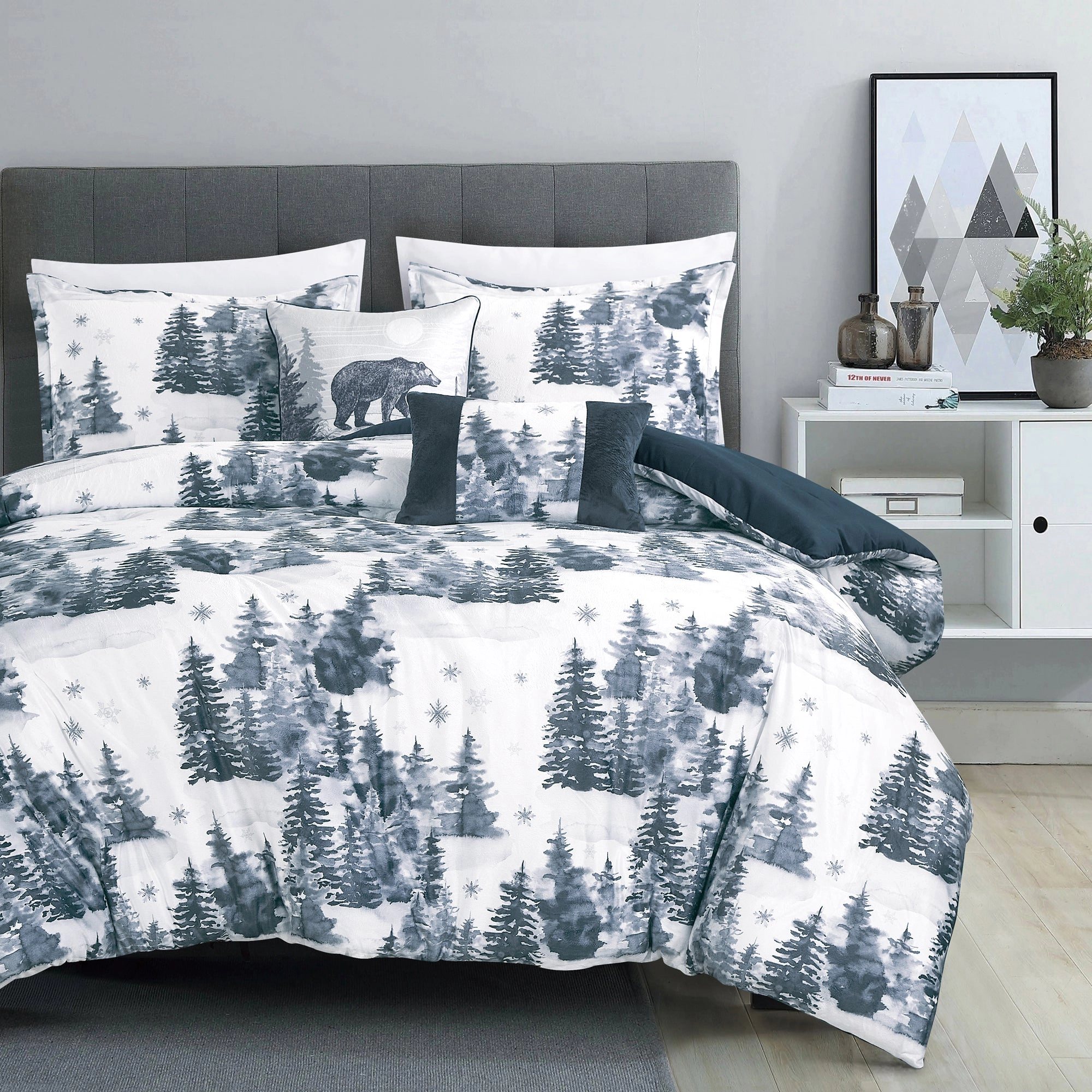MarCielo 5 Pieces Velvet Comforter Set,Winter Woodland Bedding Set