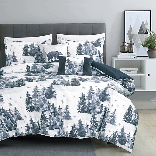 MarCielo 5 Pieces Velvet Comforter Set,Winter Woodland Bedding Set