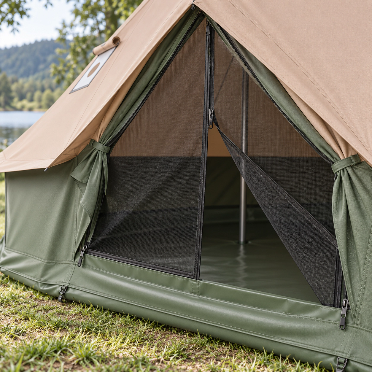 SUGIFT 2-4 Person Green Bell Tent with Stove Jack Mesh Windows and Splash-Proof Zippers 10-ft Dia 6.5-ft H