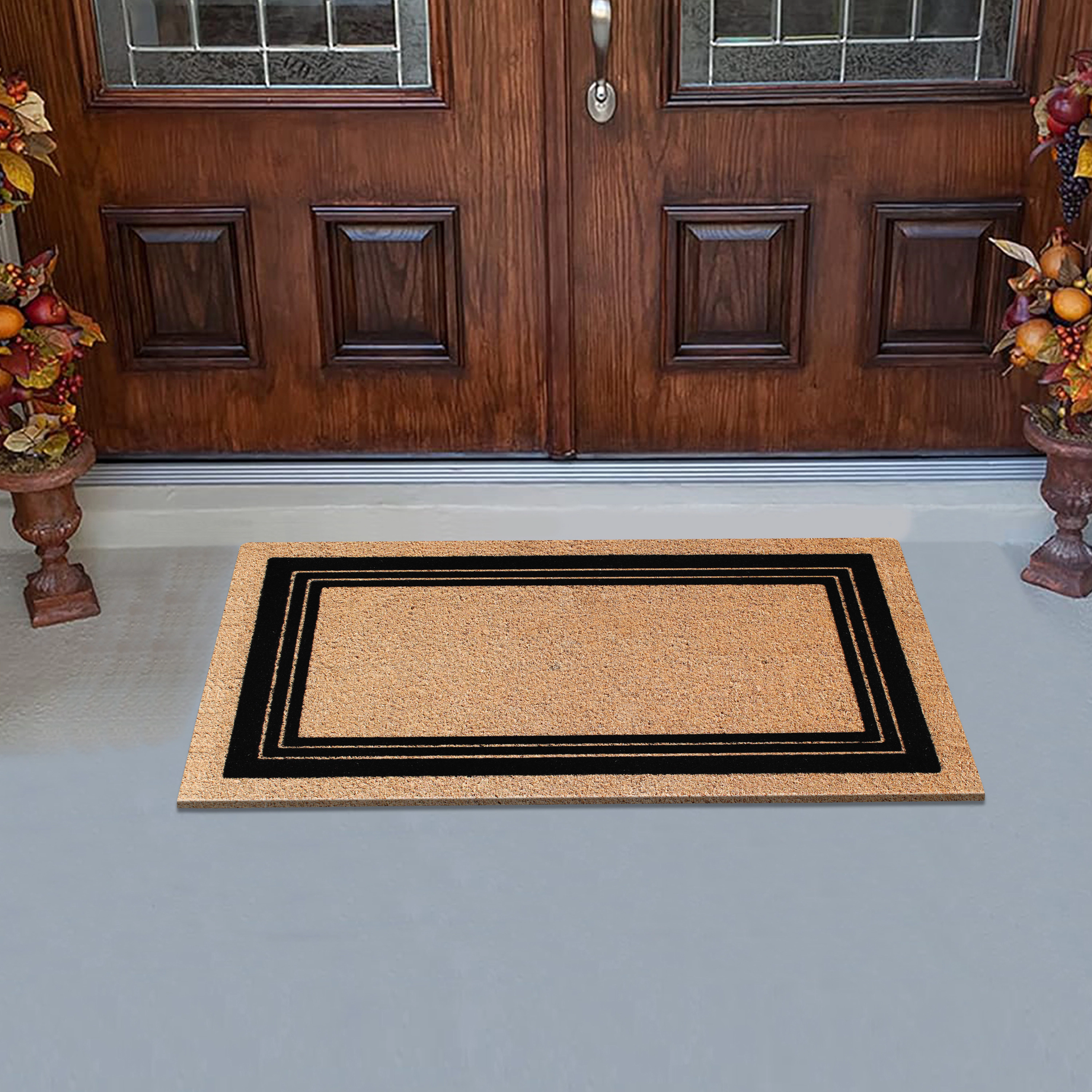 A1 Home Collections Coir Flocked Door Mat 24x39 Inches Anti-Shed Heavy Duty Durable Triple Classic Border Flock