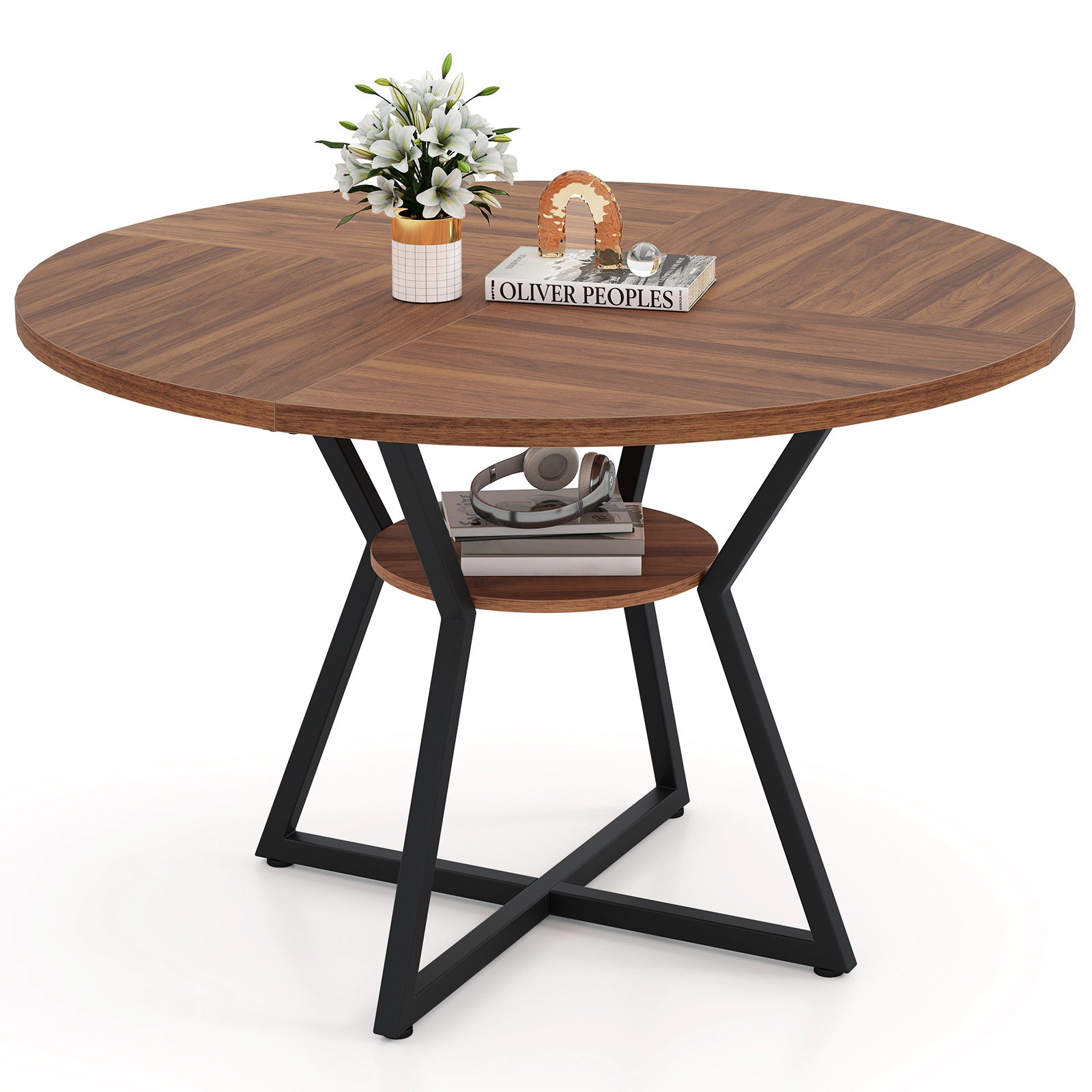 LJG 47" Round Dining Table for 4 with Storage Shelf