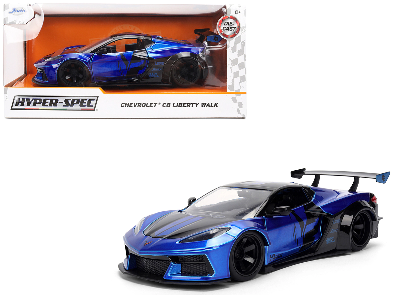 Jada Chevrolet Corvette C8 "Liberty Walk" Candy Blue and Black "Hyper-Spec" Series 1/24 Diecast Model Car by Jada