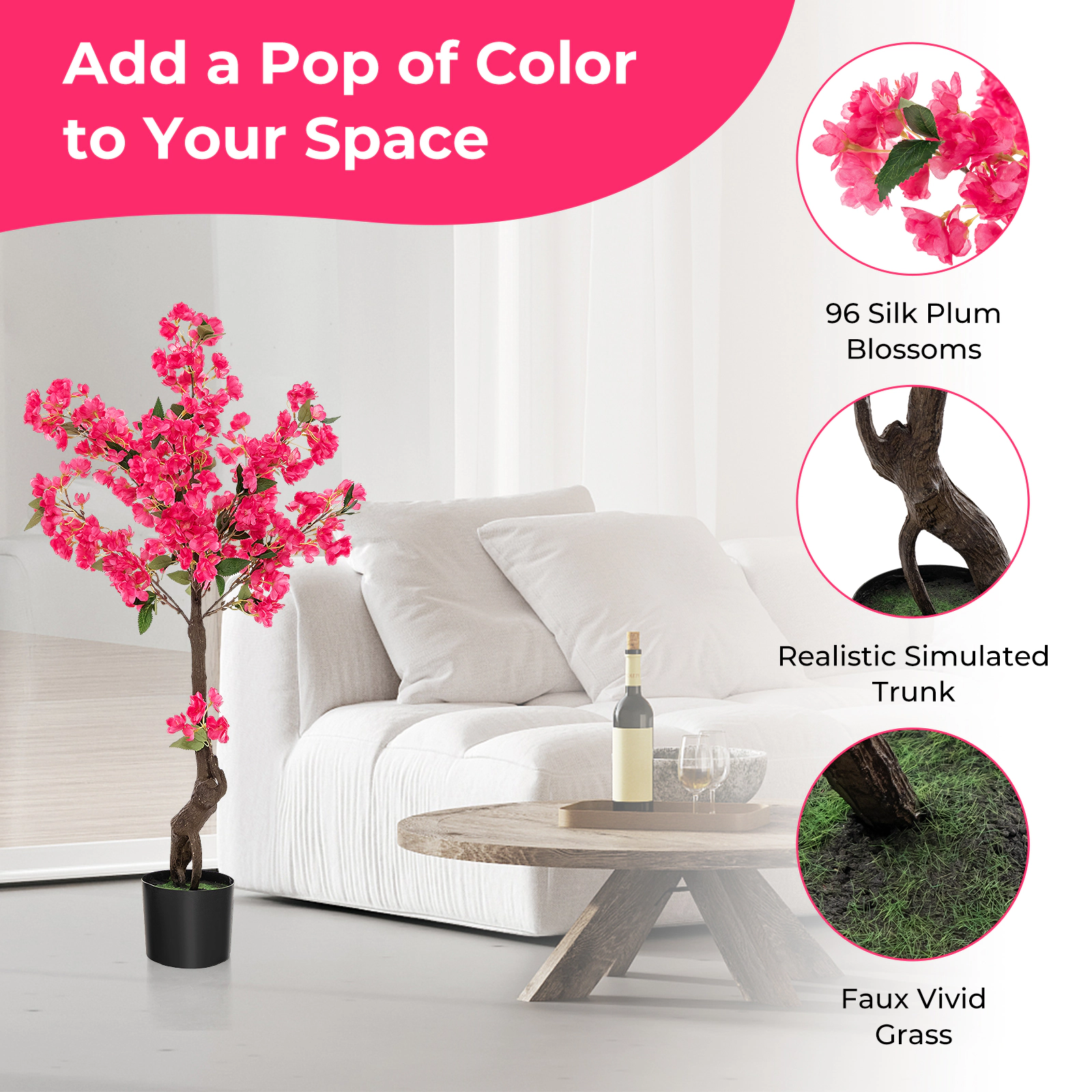 SUGIFT 2-Pack 41-in Artificial Plum Blossom Tree Fake Floral Plant with 92 Flowers Red Silk Fabric