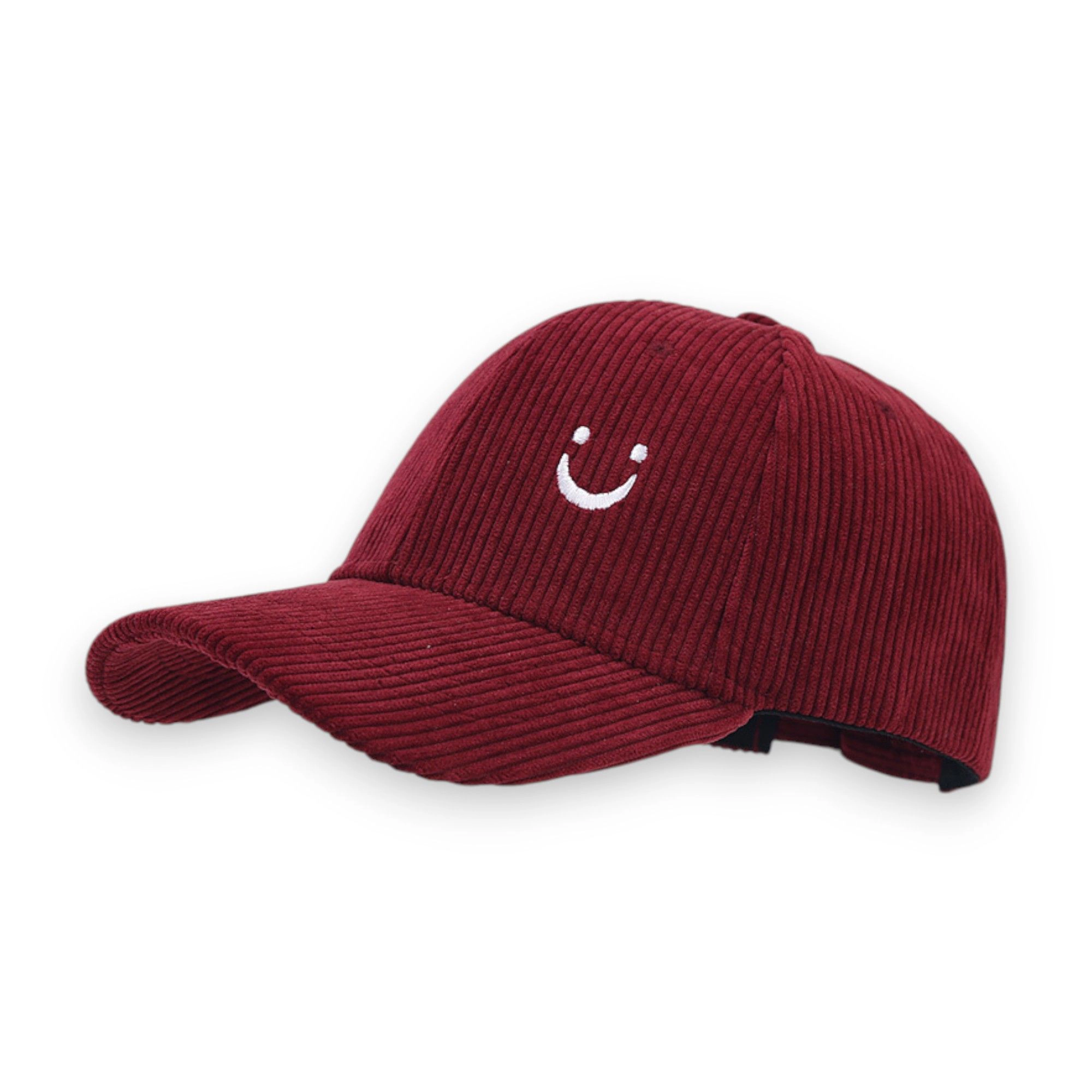 Anna-Kaci Women's Corduroy Baseball Cap with Soft Ribbed Texture and Embroidered Smiley Detail
