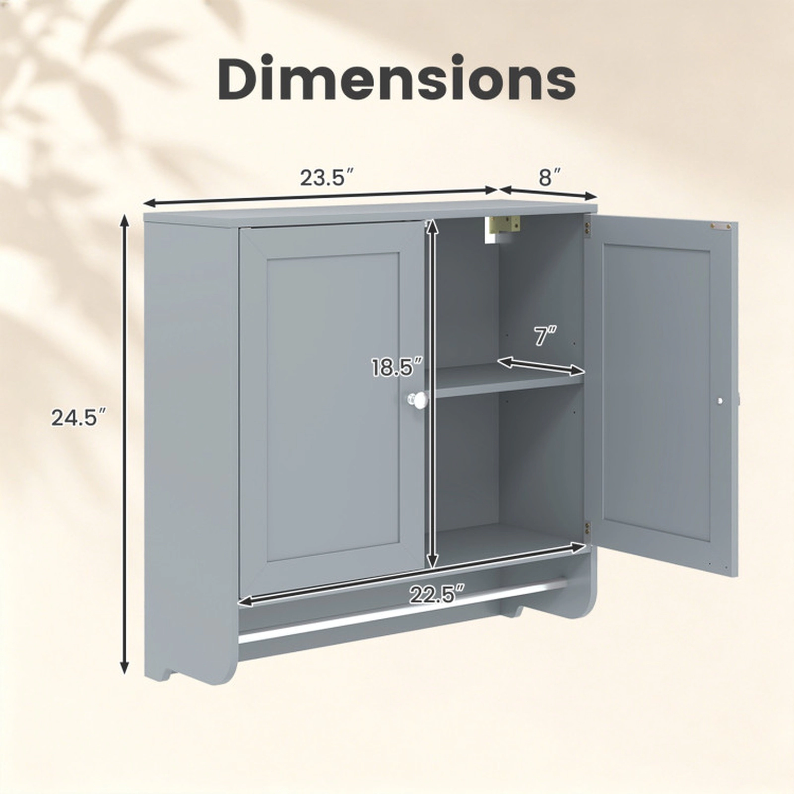 SUGIFT Gray Wall Mounted Bathroom Storage Medicine Cabinet with Towel Bar and 3-Level Adjustable Shelf