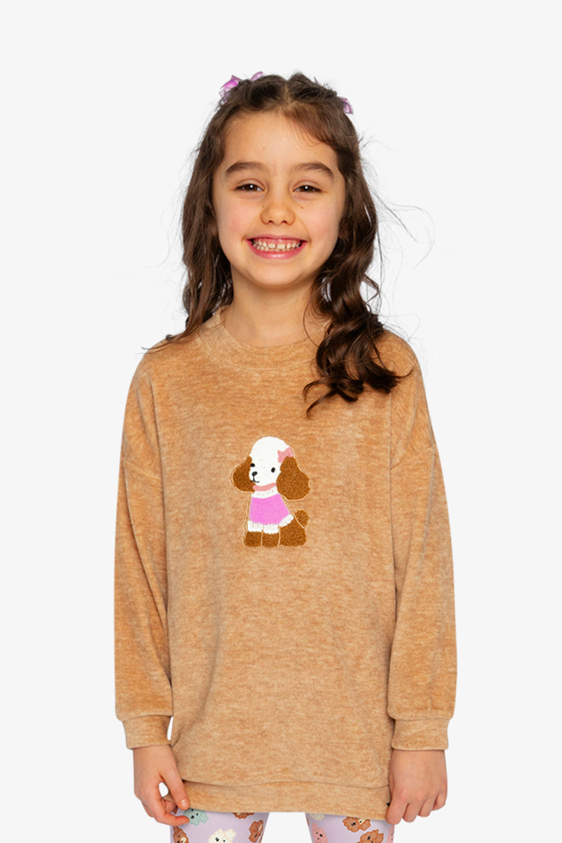 Deux par Girls Textured Poodle Appliqué Brushed Velour Tunic