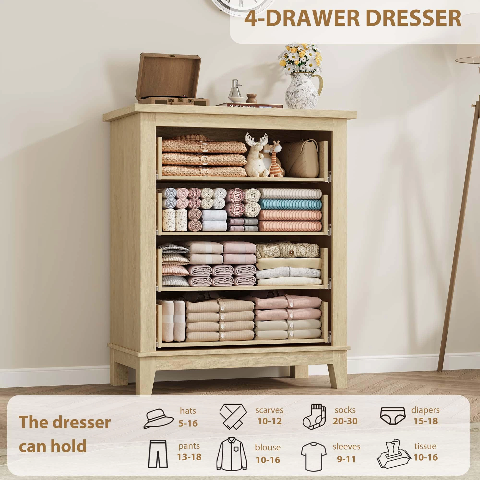4 Drawer Dresser for Bedroom, 34.8" Tall Freestanding Wooden Chest