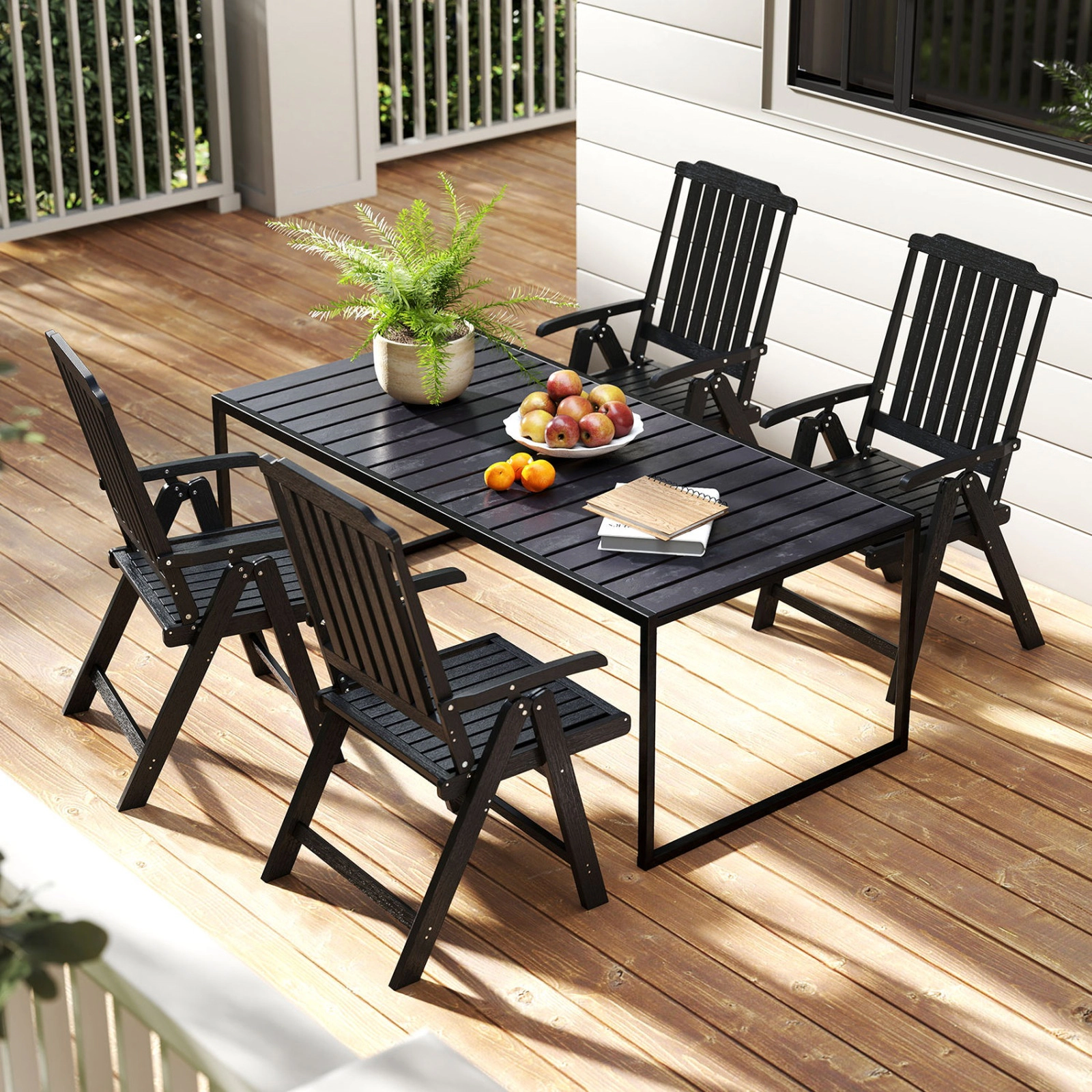SUGIFT Foldable All-Weather HDPE Patio Dining Chair with Armrests 330-Lb Capacity 24-Lb Net Weight Black