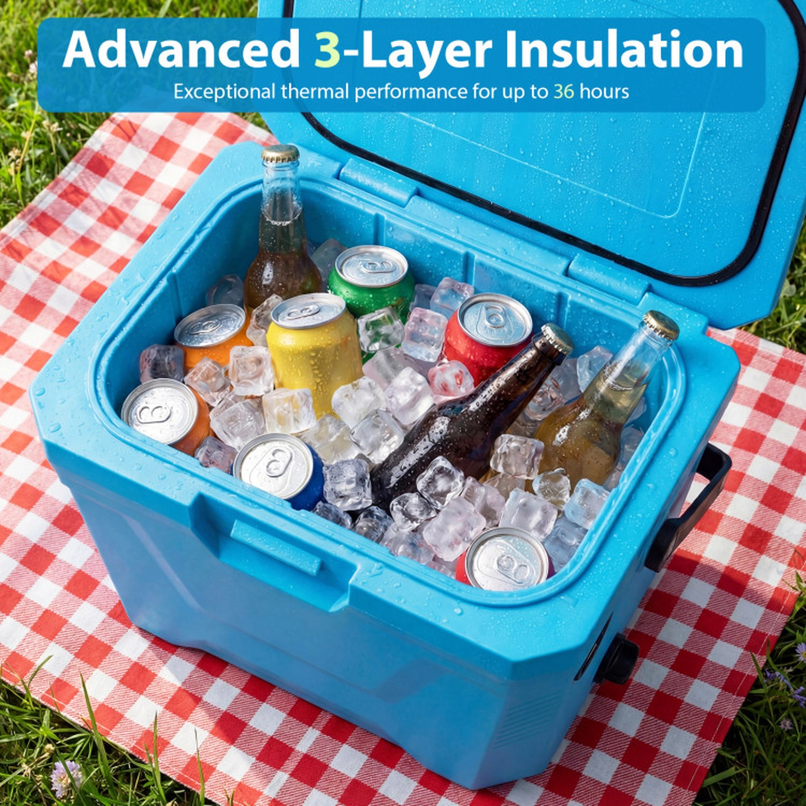 SUGIFT Triple-Layer Insulated Portable Hard Shell Cooler Ice Chest 110-lb Capacity Blue
