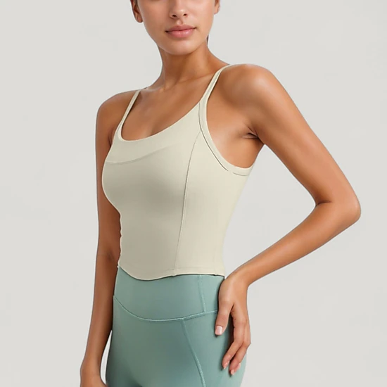 Anna-Kaci Women's Strappy Back Longline Activewear Tank Top with Scoop Neckline and Built-In Bra Support