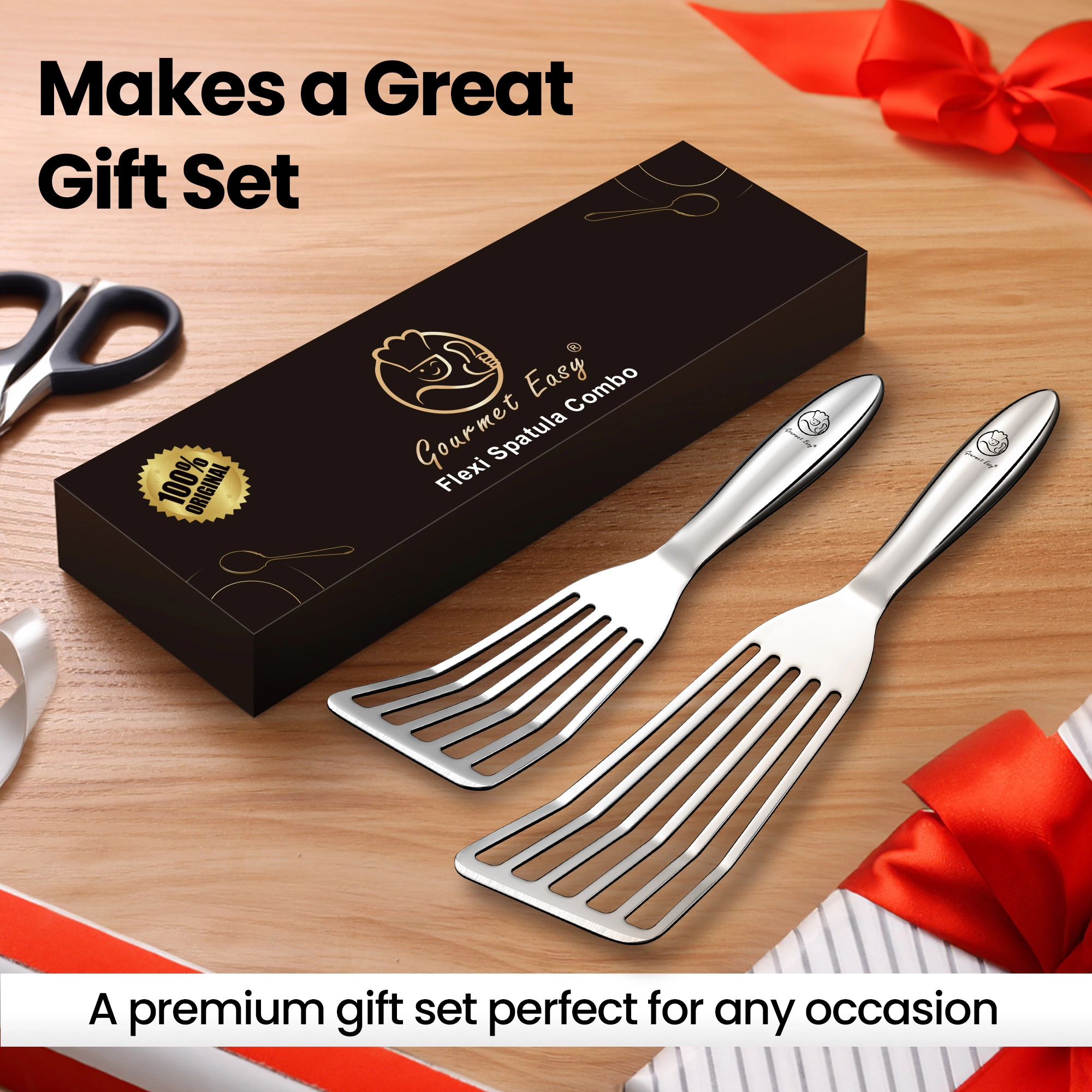 Gourmet Easy Stainless Steel Fish Spatula Set – 1 Large + 1 Small Metal Spatula