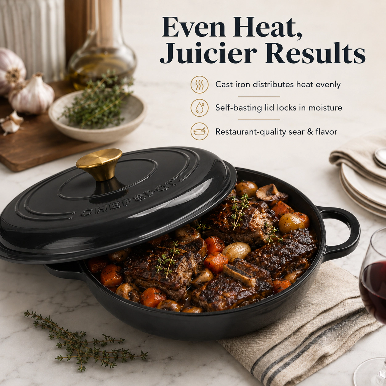 CHEFSPOT 3.5 Quart Enameled Cast Iron Braiser Pan