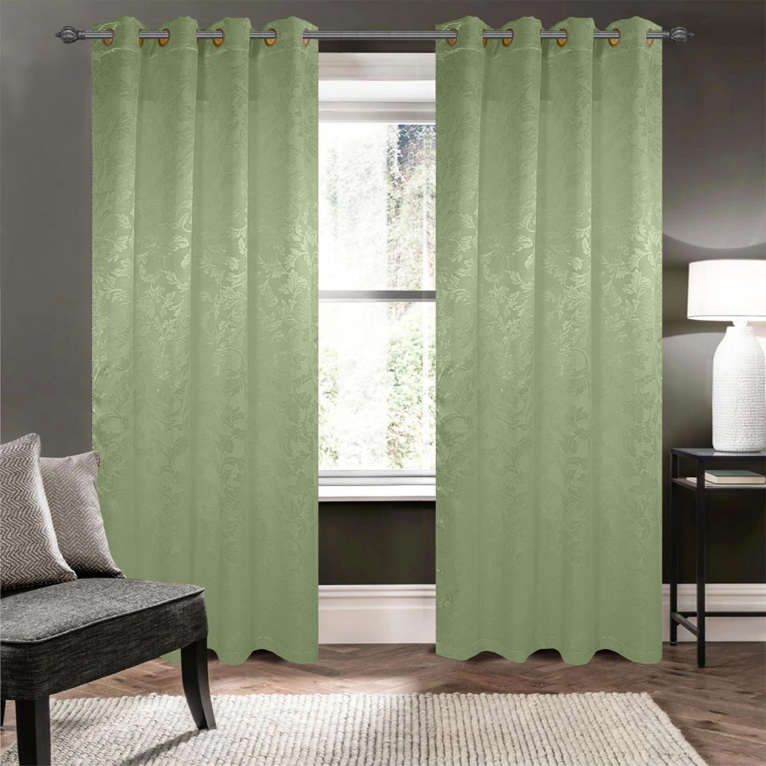 Olivia Gray 100% Polyester 200 GSM Dyson Embossed Blackout Grommet Curtain Panel 54" x 90