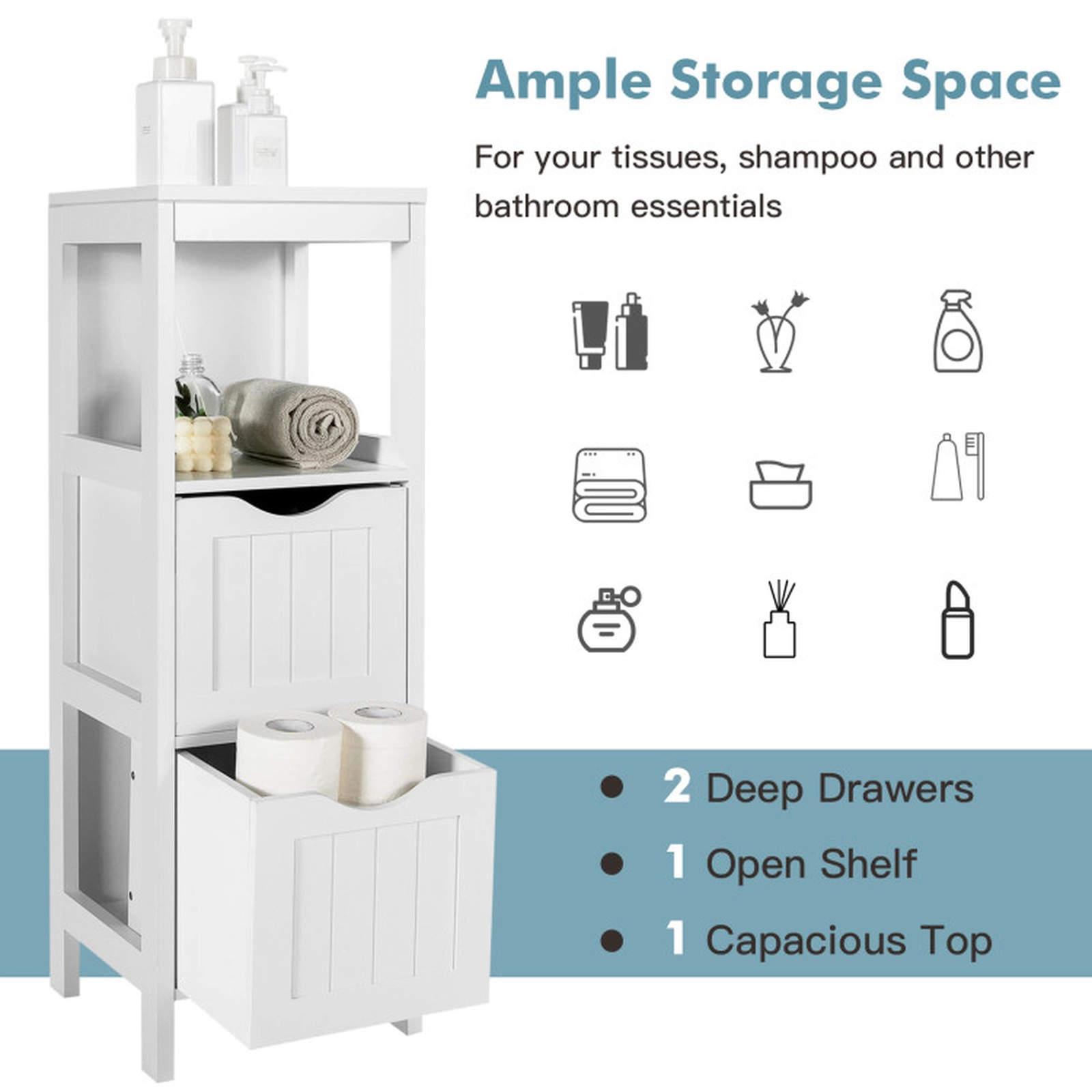 SUGIFT 4-Tier Storage Cabinet with 2 Removable Drawers 22-lb Top and Bottom Shelves 11-lb Middle Shelf 35-in Tall