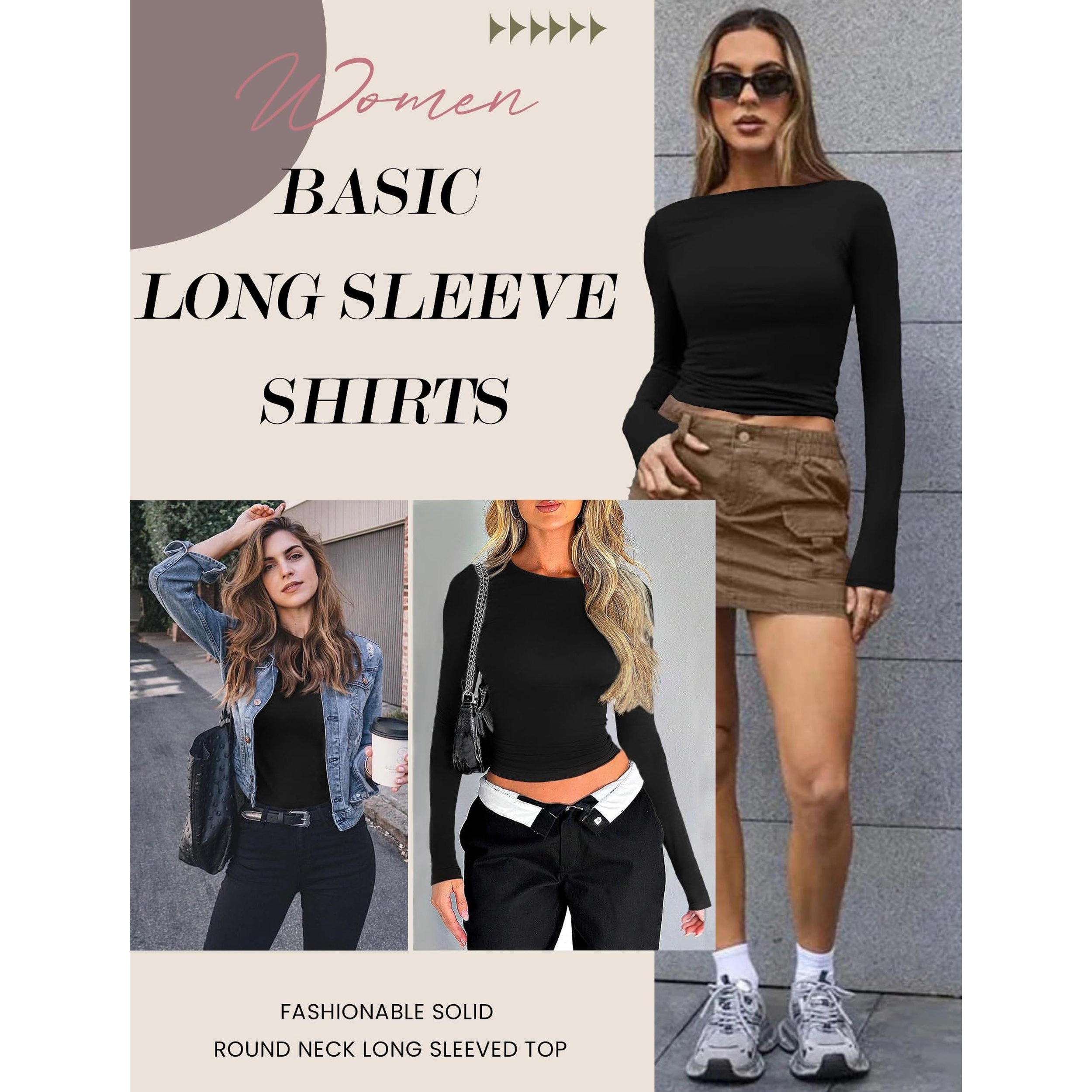 Ekouaer Slim Fit Basic Tops Underwear Shirts with Side Shirring Fashion Long Sleeve Outfit Wear