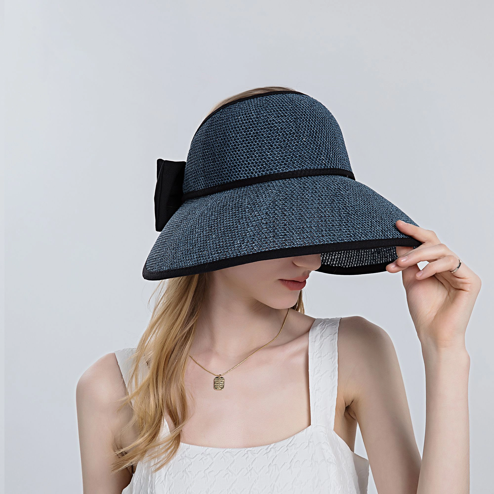 Anna-Kaci Womens Roll Up Straw Sun Visor Wide Brim Bow Detail Adjustable UV Protection Packable Hat