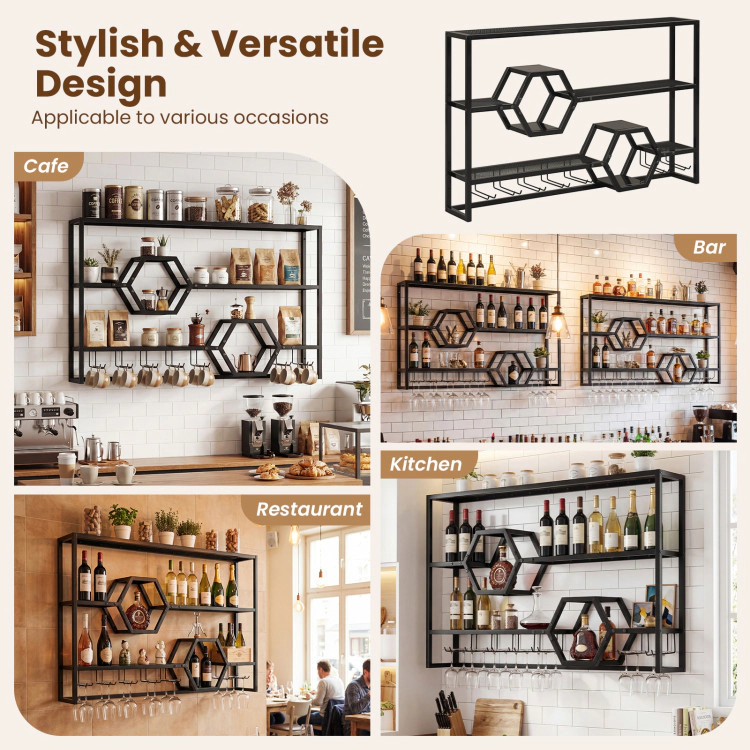 Hivvago Wall Mounted Wine Rack 47" Large Floating Bar Shelves
