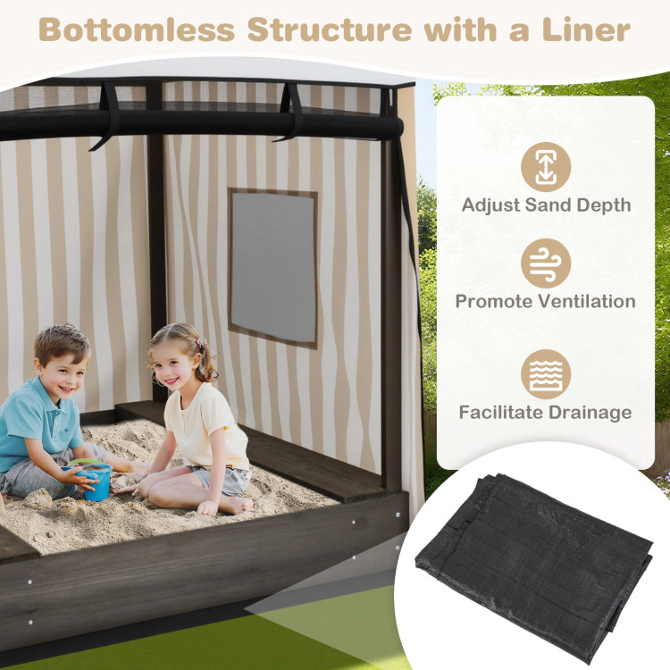 Hivvago Wooden Sandbox with Canopy for Children 3+ Years Old