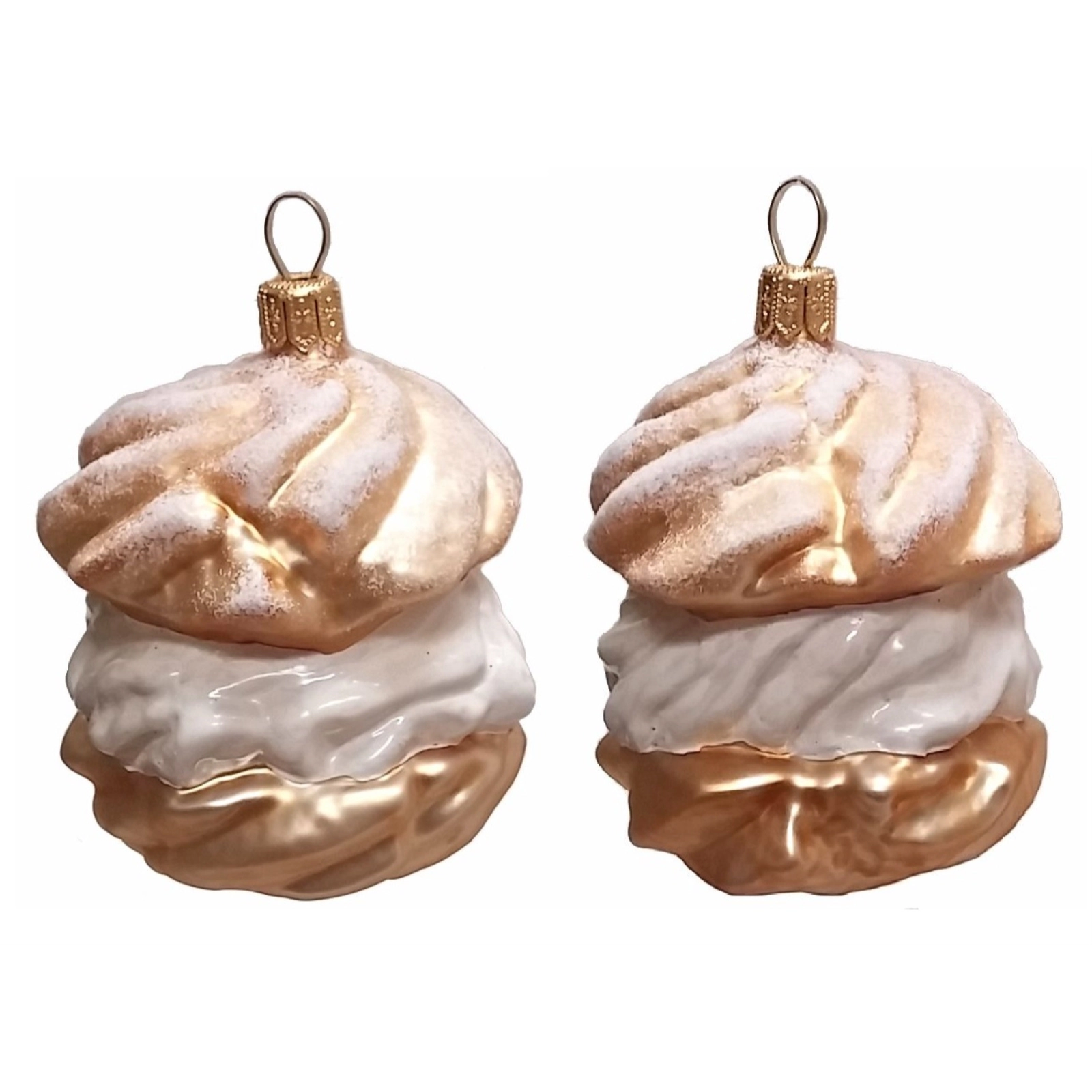 Pinnacle Peak Trading Company Cream Puff Dessert Polish Blown Glass Christmas Ornament Set of 2 Decorations