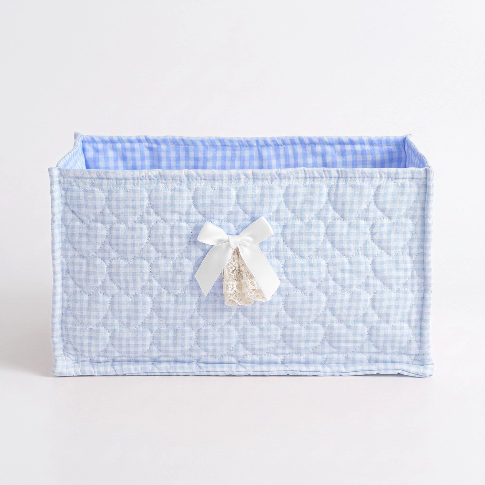Alilang Women Quilted Heart Gingham Rectangular Storage Bin with Bow & Lace Accent