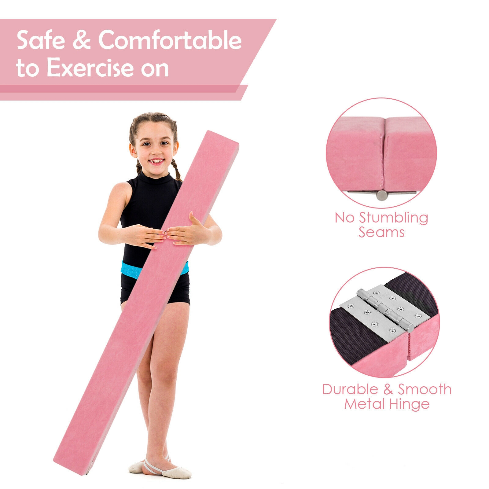 SUGIFT Kids Pink 7-ft Folding Gymnastics Balance Beam with Carry Handles 82.5-in W 4-in D 154-lb User Capacity