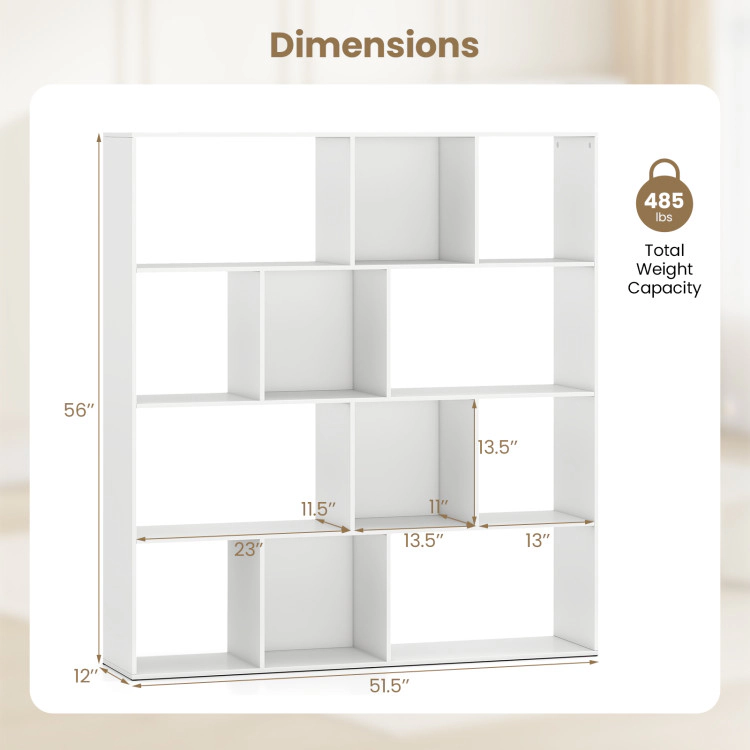 Hivvago Open Shelf Bookcase 4-Tier Modern Bookshelf with 12 Storage Compartments