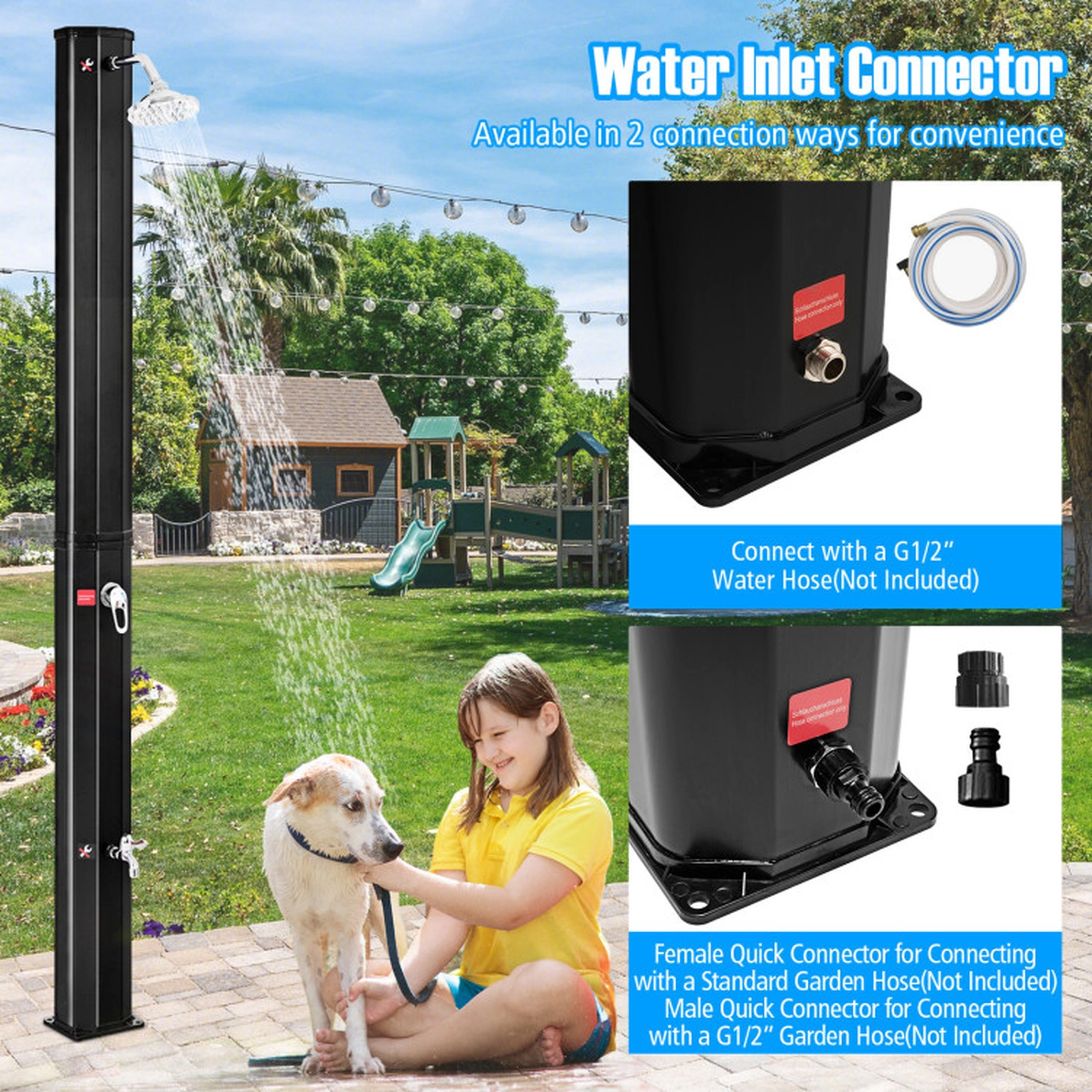 SUGIFT 7.2-ft Adjustable Outdoor Solar Heating Shower with 9.3-gal PVC Tank and Rotating Shower Head